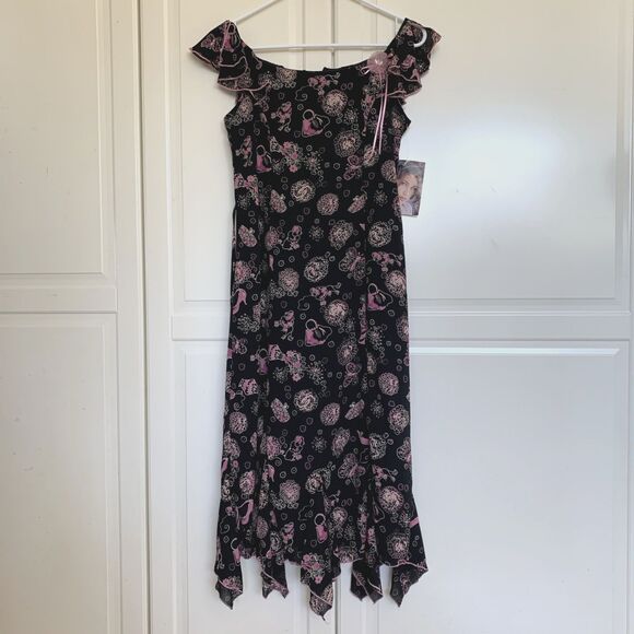 Biscotti Collezioni Long Dress Sleeveless Flutter Floral Black Pink Girls Sz 16 - Picture 2 of 6